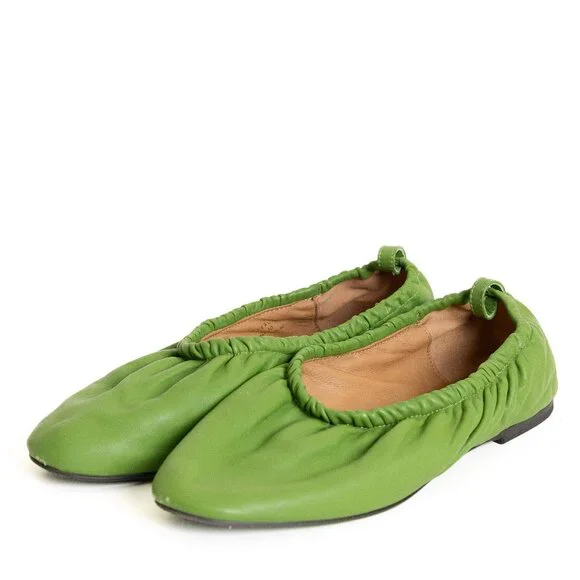 Everlane The Scrunch Flat Ballet Basil Green Leather Slip On Italy